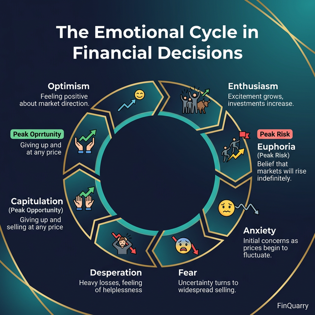 Emotional cycle in financial markets from optimism through euphoria to capitulation