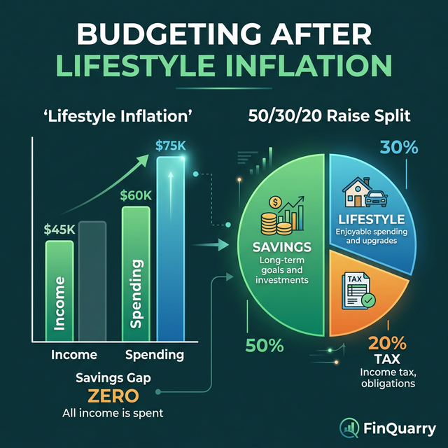 Lifestyle inflation showing income and spending growing proportionally with zero savings gap
