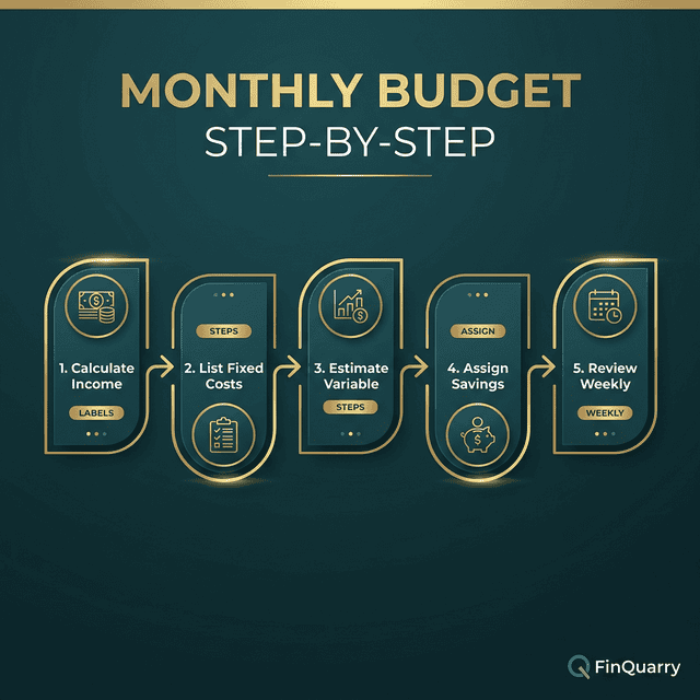 Monthly budget five-step process from calculating income to weekly review