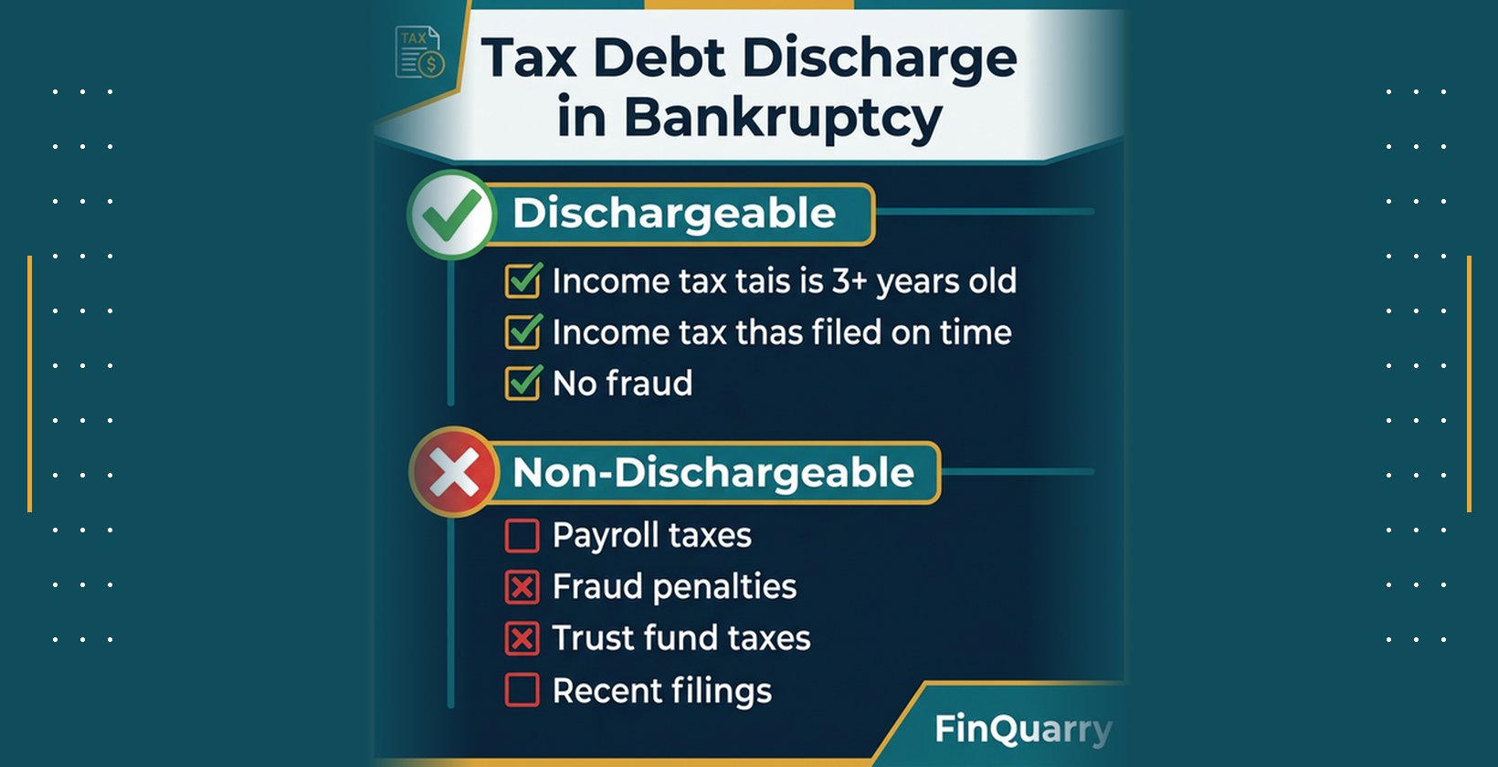 Dischargeable vs non-dischargeable tax debts: income tax 3 plus years old is dischargeable while payroll taxes and fraud penalties are not