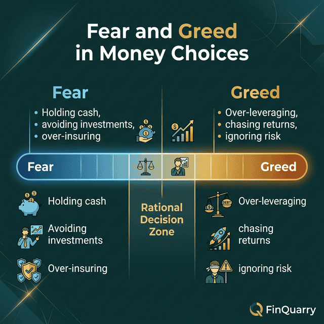 Fear and greed spectrum in money choices with rational decision zone in center