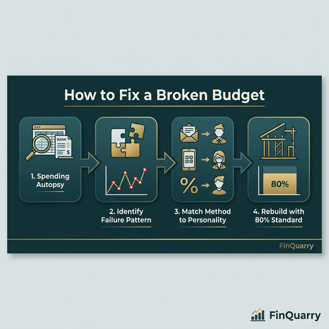 Four-step budget repair process from spending autopsy to rebuild with 80 percent standard