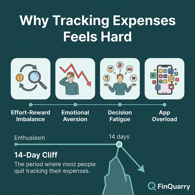 Four psychological barriers to expense tracking with 14-day abandonment cliff