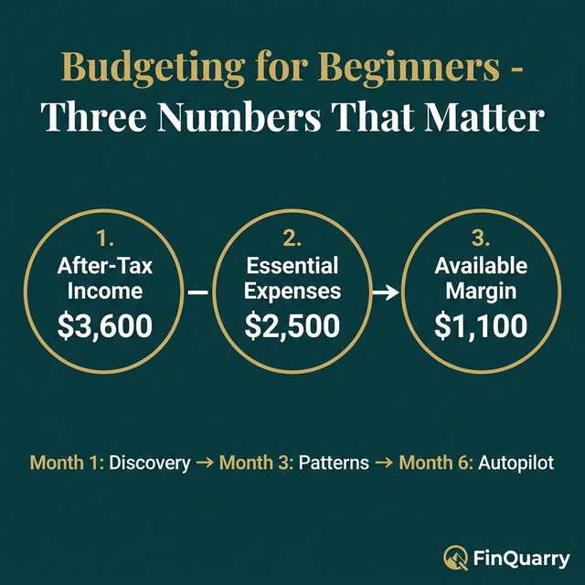 Three essential budget numbers for beginners: after-tax income, essential expenses, available margin