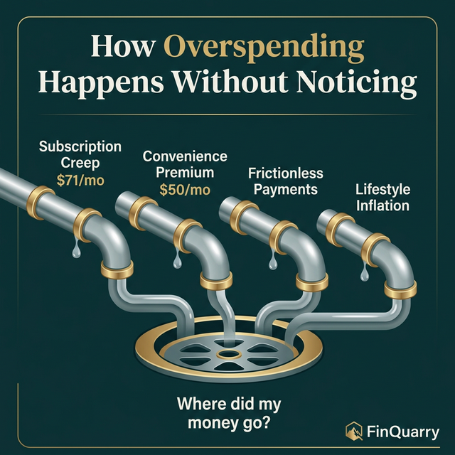 Four invisible overspending mechanisms including subscription creep and frictionless payments